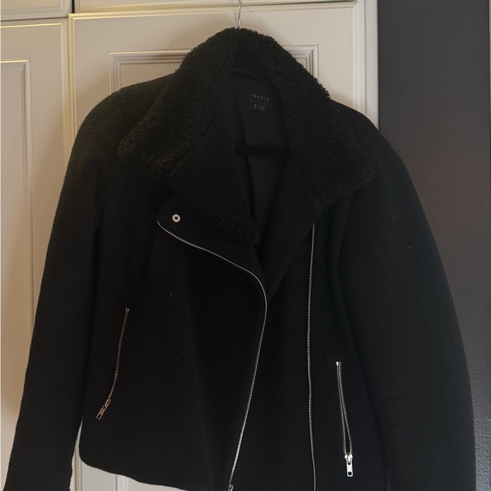 Theory wool Moto coat shearling